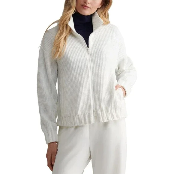 NEW Peter Millar Jacket Women L White Full Zip Flora Knit Jacquard Ryder Cup Top - Picture 2 of 16